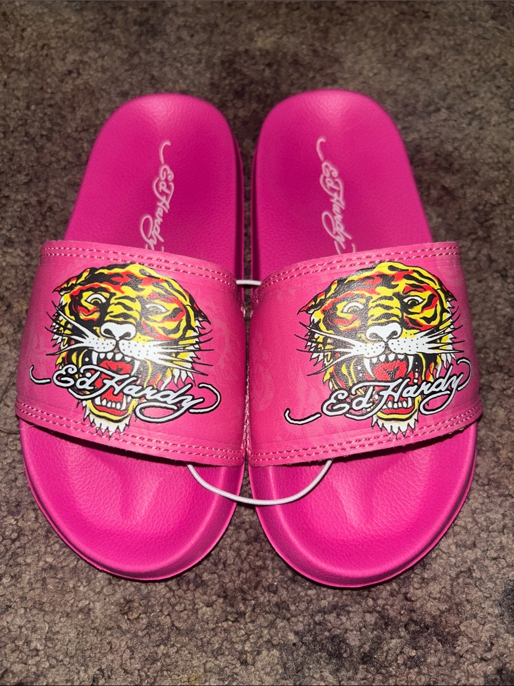 Ed Hardy Kids Bright Pink Tiger Graphic Slide Sandals